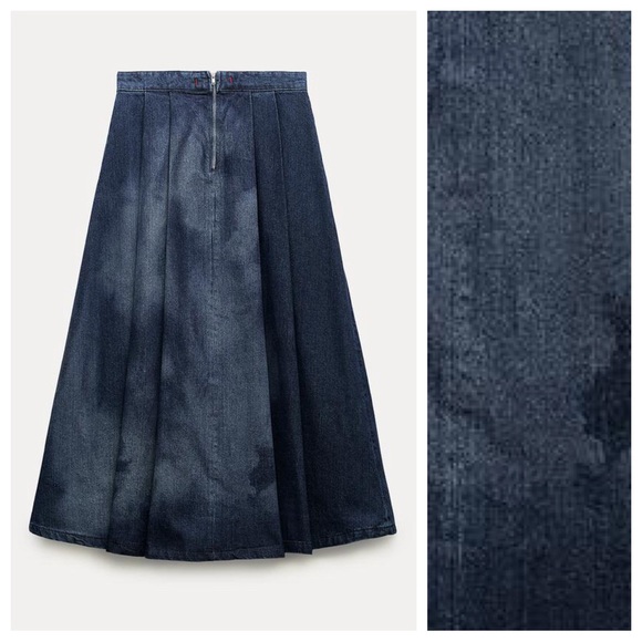 NWT. Zara ZW Collection Blue Laser Print Denim Midi Skirt. Size M. - Picture 6 of 14